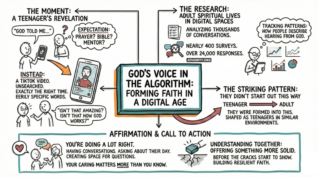 Illustration explaining how online content shapes spiritual thinking.