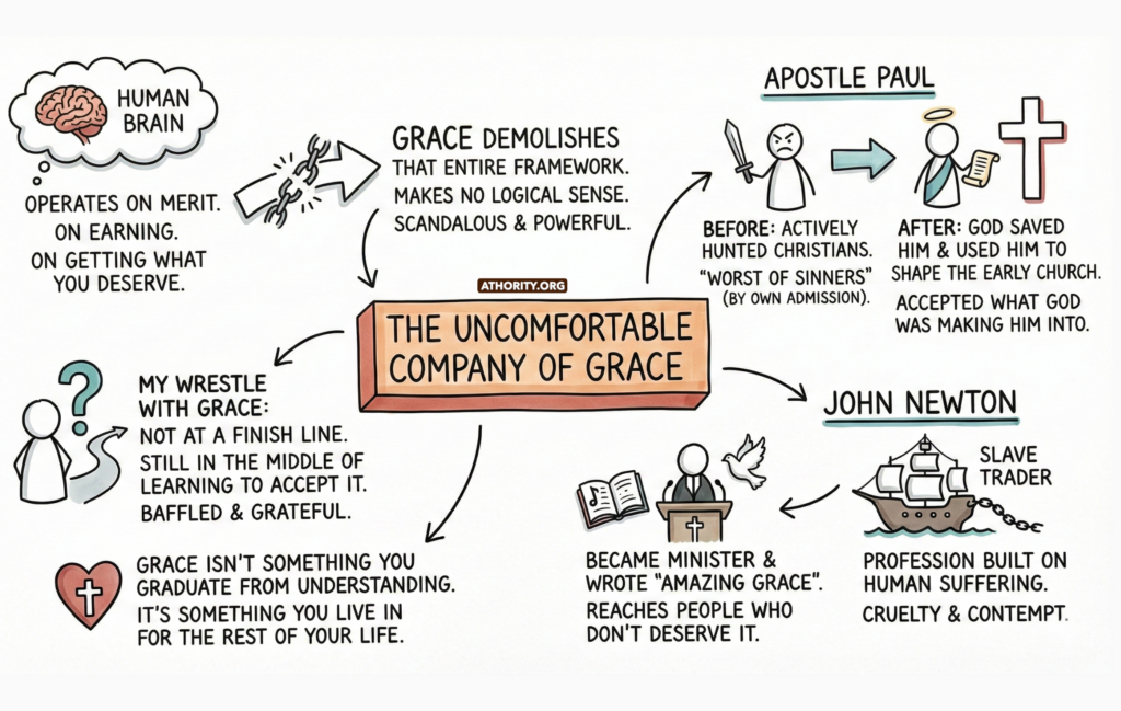 Infographic about grace reaching imperfect people like Paul and John Newton.