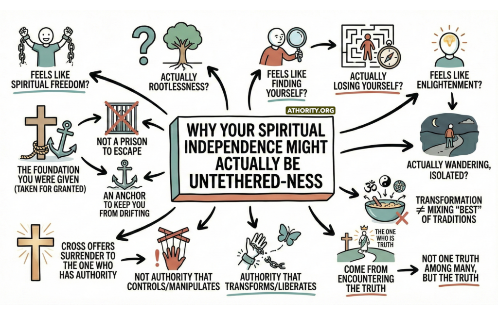Diagram explaining why spiritual independence can lead to untethered faith instead of true freedom and grounding.